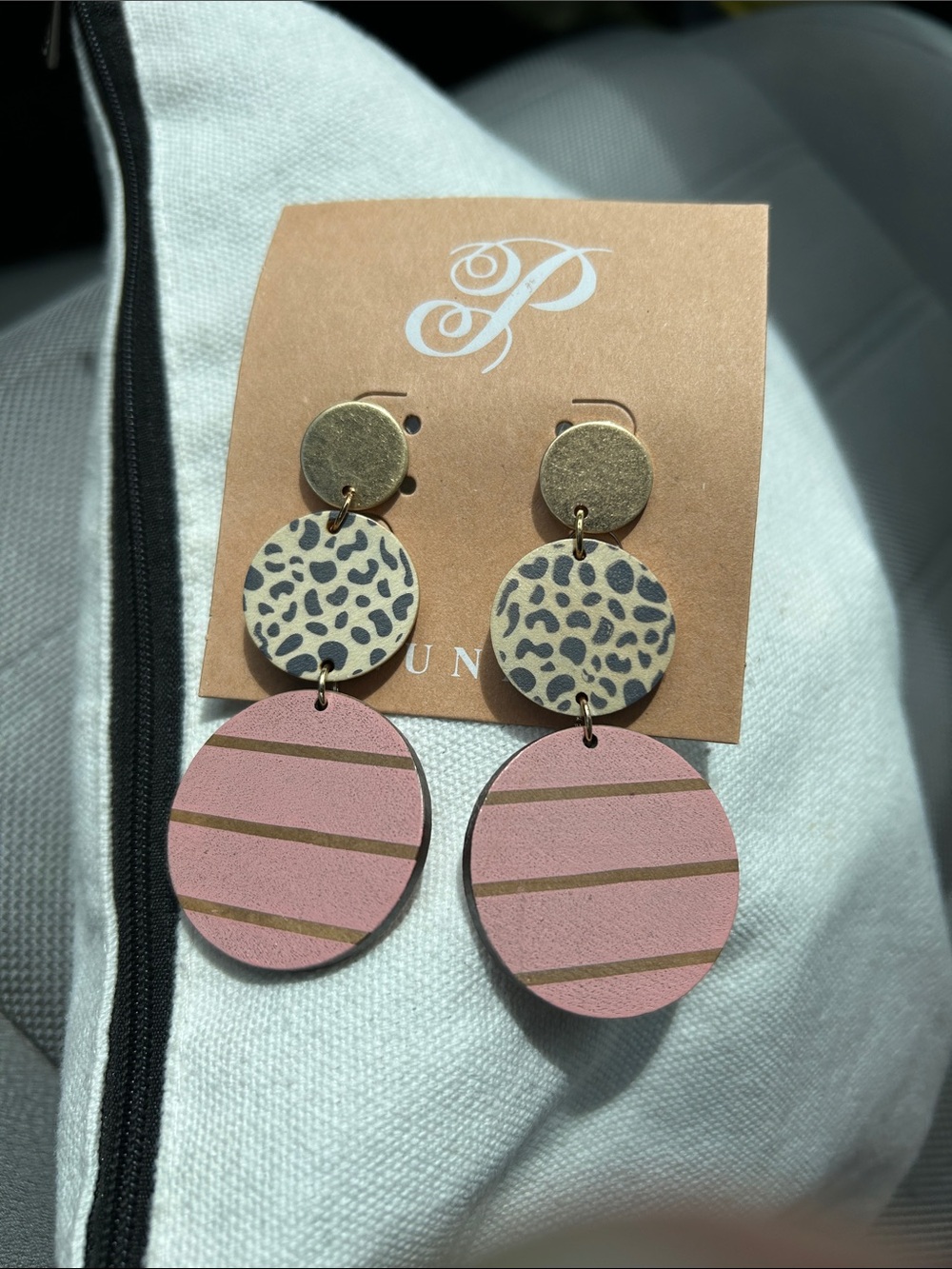 Plunder Pink Leopard and Gold Triple Drop Earrings